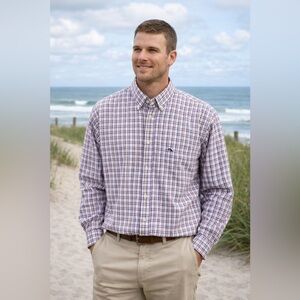 Vineyard Vines Slim Fit Whale Shirt Mens XL Blue Plaid Long Sleeve Button Up